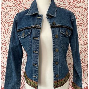 Carole Little sport petites embroidered jean jacket dark blue size 4